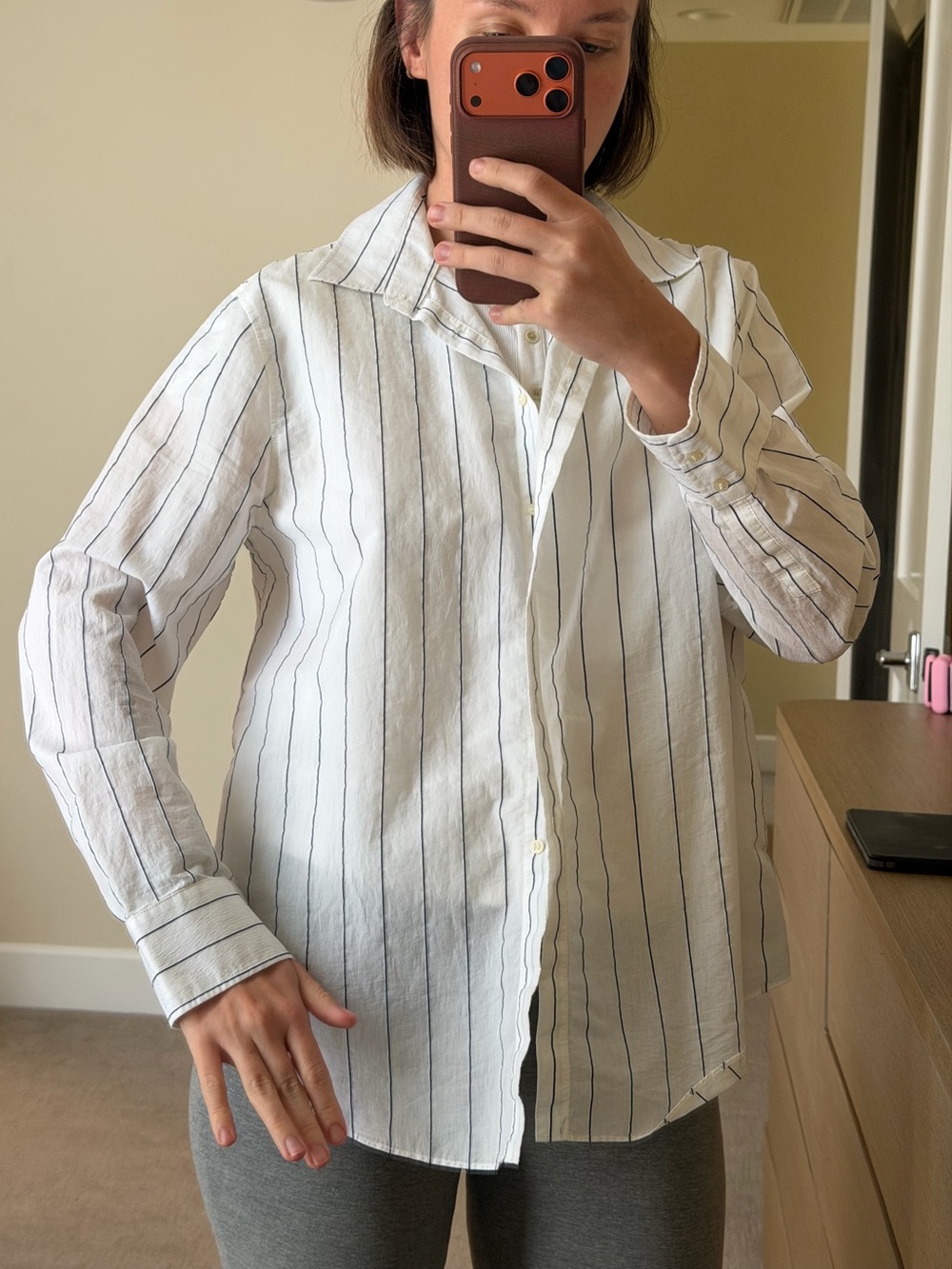 Massimo Dutti White Shirt with Navy Pinstripes